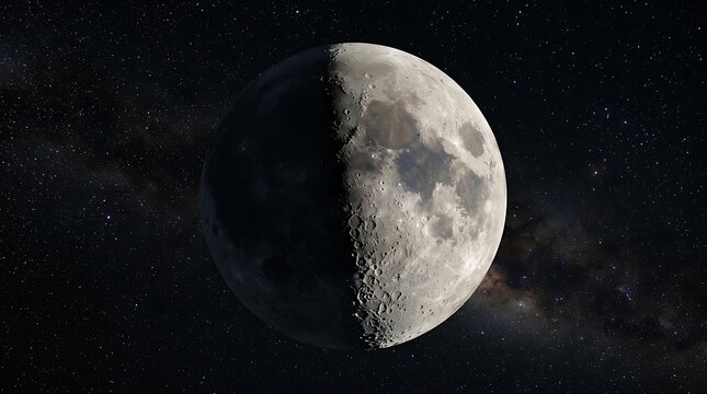 Half moon glowing in the dark night sky illustration