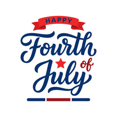 Obraz premium Happy Fourth of July independence day vector illustration featuring elegant cursive typography with red stars and ribbons