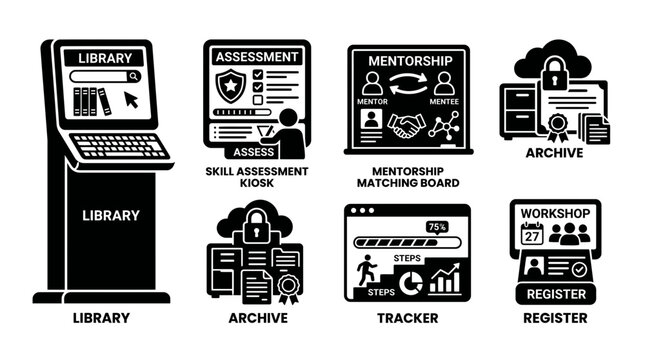 Career development and library management system icons