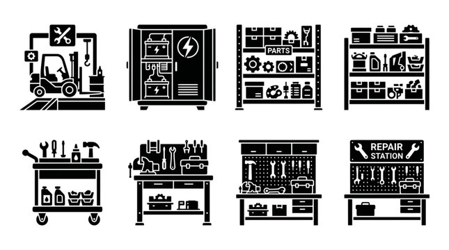 Workshop tool organization and maintenance station set