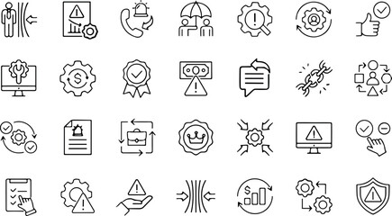 Fototapeta premium Business Continuity and Risk Management Line Icon Set for Crisis Recovery Resilience Planning and Mitigation Strategies