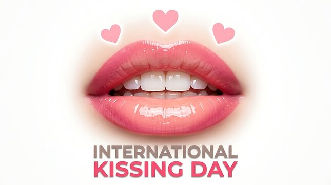 Beautiful closeup of smiling lips with hearts for international kissing day celebration concept