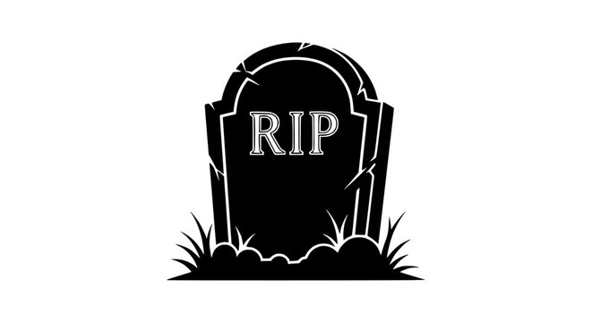 RIP Tombstone Silhouette with Grass - Death and Mourning Concept