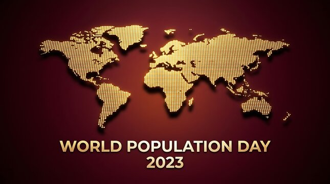 Golden world map with digital dots celebrating world population day event in modern style