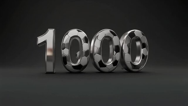 Elegant Realistic set of number 1000 inspired by football soccer game, featuring premium with black background