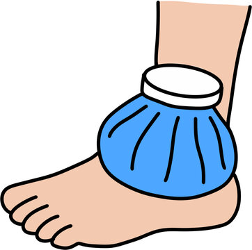 Cold Pack Applied to Injured Ankle Cartoon Illustration