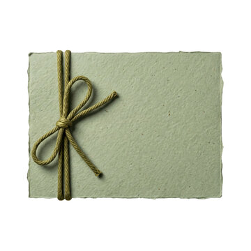 Olive green paper bundle elegantly tied with decorative string bow isolated on transparent background