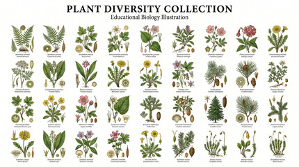 Obraz premium Botanical Plant Diversity Collection Illustration.