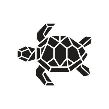 Geometric sea turtle silhouette icon with geometric silhouette wildlife