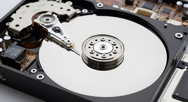 Opening a Computer Hard Disk Drive (HDD) with Visible Internal Components for Data Storage Backup Technology and PC Hardware Security