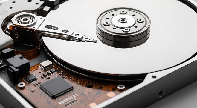 Opening a Computer Hard Disk Drive (HDD) with Visible Internal Components for Data Storage Backup Technology and PC Hardware Security