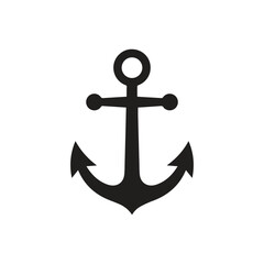 Simple black ship anchor icon design with nautical maritime silhouette © Saharima