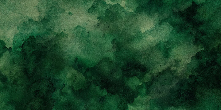 Abstract Dark Green Watercolor Background with Emerald and Forest Green Paint Wash Texture Vector Illustration
