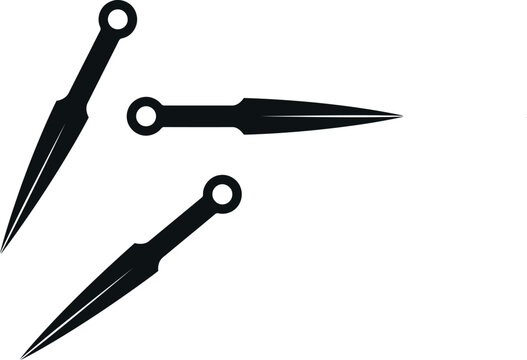 Set of three kunai throwing daggers used for stealth and martial arts with throwing, illustration
