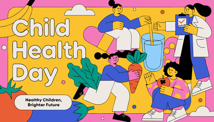 Obraz premium Child Health Day, Healthy Kids, Bright Future, Vector Illustration