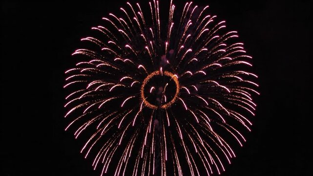 Fireworks explode in the night sky.