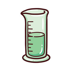 Fototapeta premium A green liquid fills a science beaker with measurement markings for experiments and discovery
