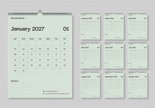 Minimal 2027 Calendar Layout
