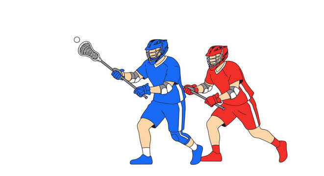 Lacrosse Players in Action: Red vs. Blue Team Competition