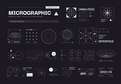 Micrographic Abstract Cyber Futuristic Shape Element Set