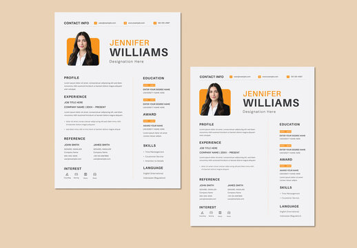 Resume Layout with Dark Orange Accents