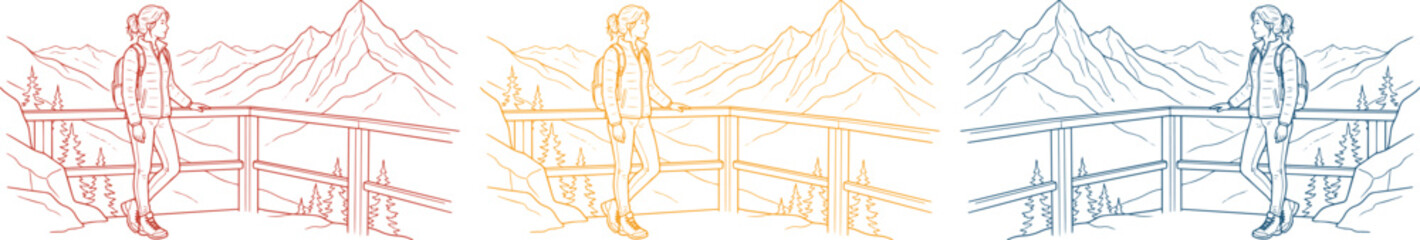 Minimalist Mountain Lake Landscape Vector Art. Serene Nature Scenery with Abstract Peaks and Water Reflections. Hand-Drawn Style Illustration in Earthy Tones for Outdoor Themes. © Farzana