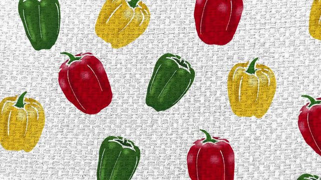 Hand-drawn background of bell peppers and paprika - food loop animation