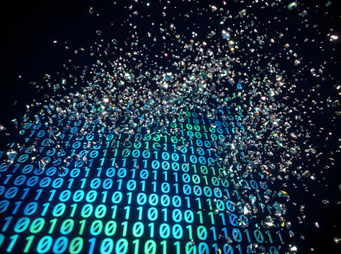 Binary code flows rapidly downwards in a mesmerizing display of technology and data
