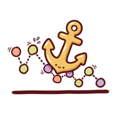 Naklejka premium Cute cartoon anchor with happy face and connected dots concept of stability or business growth