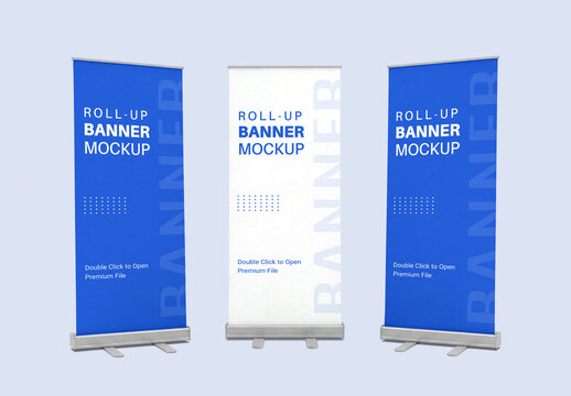 Roll Up Banner Mockup Set with Three Display Stands