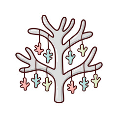 Fototapeta premium Cute grey tree with pastel ornaments hanging from branches for decoration and celebration