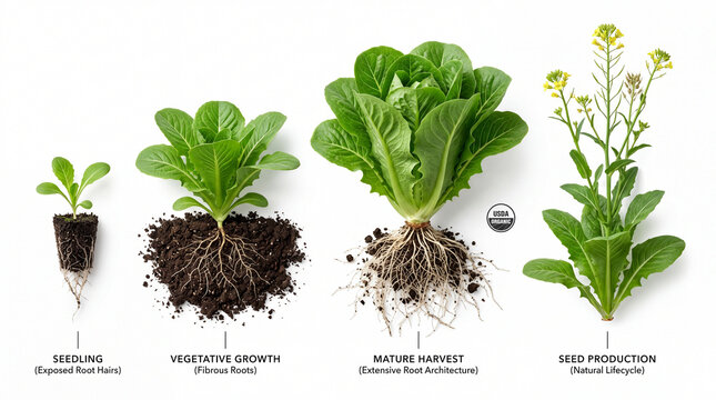 Plant Growth Stages Lifecycle Lettuce White Bkg.