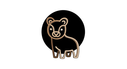 Gold outlined bear cub icon centered in a black circle © oky