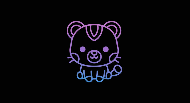 Neon gradient tiger cub icon on black background