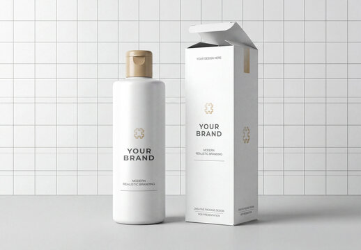 Cosmetic Bottle and Packaging Paper Box Mockup