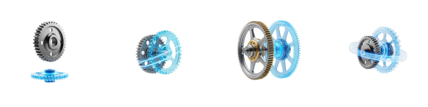 Metal and glowing digital gears showing mechanical engineering concept