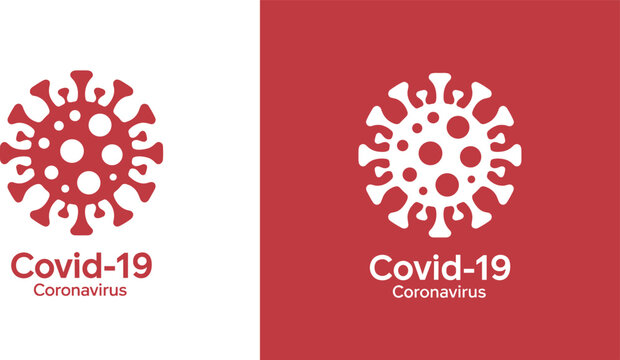 Covid-19 coronavirus bacterial virus cell flat vector illustration graphic design set with bold typography text isolated on red and white background