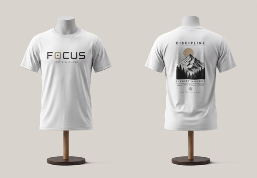 Front and Back White Tshirt Mockup on Stands with Clean Studio Lighting
