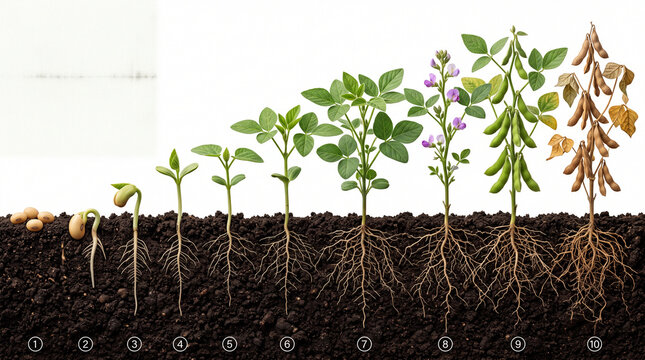 Soybean plant growth stages.