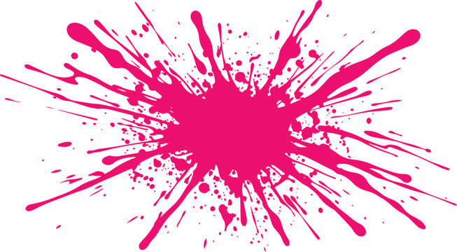 Vibrant pink paint splat vector, dynamic fuchsia ink splash, abstract artistic grunge element for creative design, expressive liquid splatter graphic