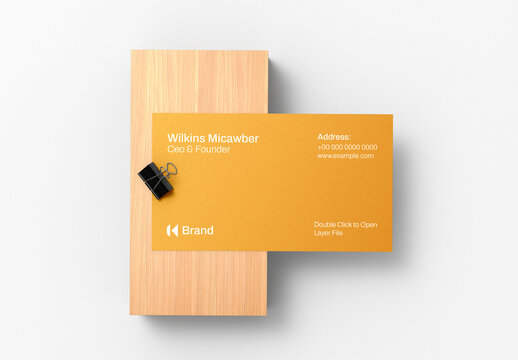 Business Card Mockup with Wooden Background