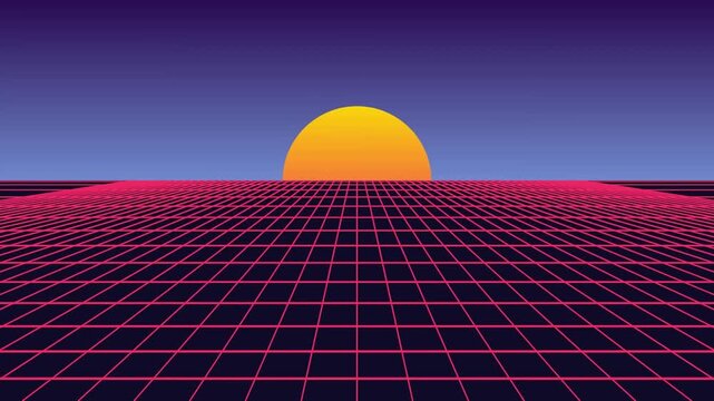 Vaporwave Sunset Outrun Grid Background | 80s Synthwave Retro Landscape Loop