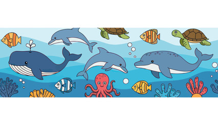 Naklejka premium Cute Cartoon Underwater Sea Life Illustration