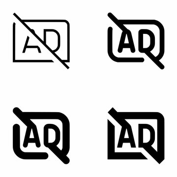 Ad blocker sign and no ads content icon set minimal bold outline