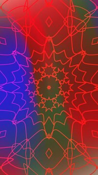 Symmetrical red line art mandala on vibrant blue green gradient background. Perfect for abstract art, backgrounds, patterns, and textiles.