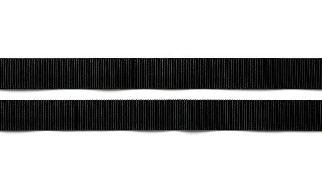 Two parallel black fabric straps isolated on white background