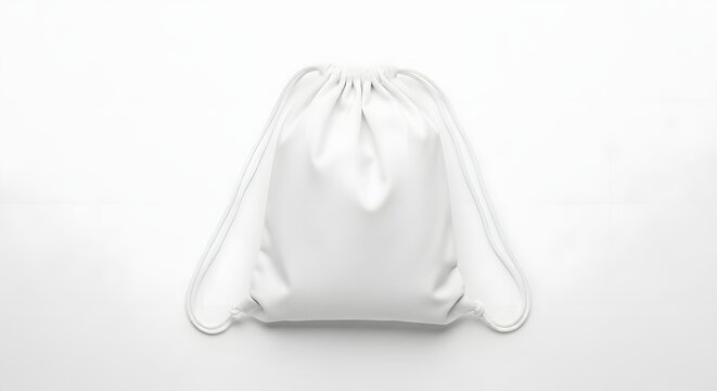 White drawstring bag isolated on white background