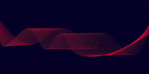 Fototapeta premium Abstract red wave line pattern on dark blue background. Futuristic technology concept. Suit for banner, poster, cover, brochure, flyer, website