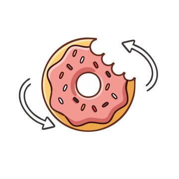 Pink donut with bite mark and circular arrows