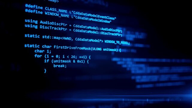 Linux Terminal Programming Code Working Automatically with Glowing Lines on Computer Screen in 4K Ultra HD footage
